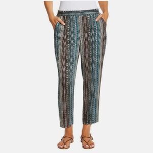 Jessica Simpson Printed Pull On Pants Size M Blue Batik Flora Elastic Waist NWT